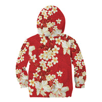Hawaii Hibiscus Plumeria Red Kid Hoodie Polynesian Pattern