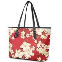 Hawaii Hibiscus Plumeria Red Leather Tote Bag Polynesian Pattern