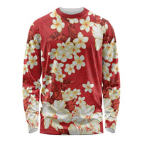 Hawaii Hibiscus Plumeria Red Long Sleeve Shirt Polynesian Pattern