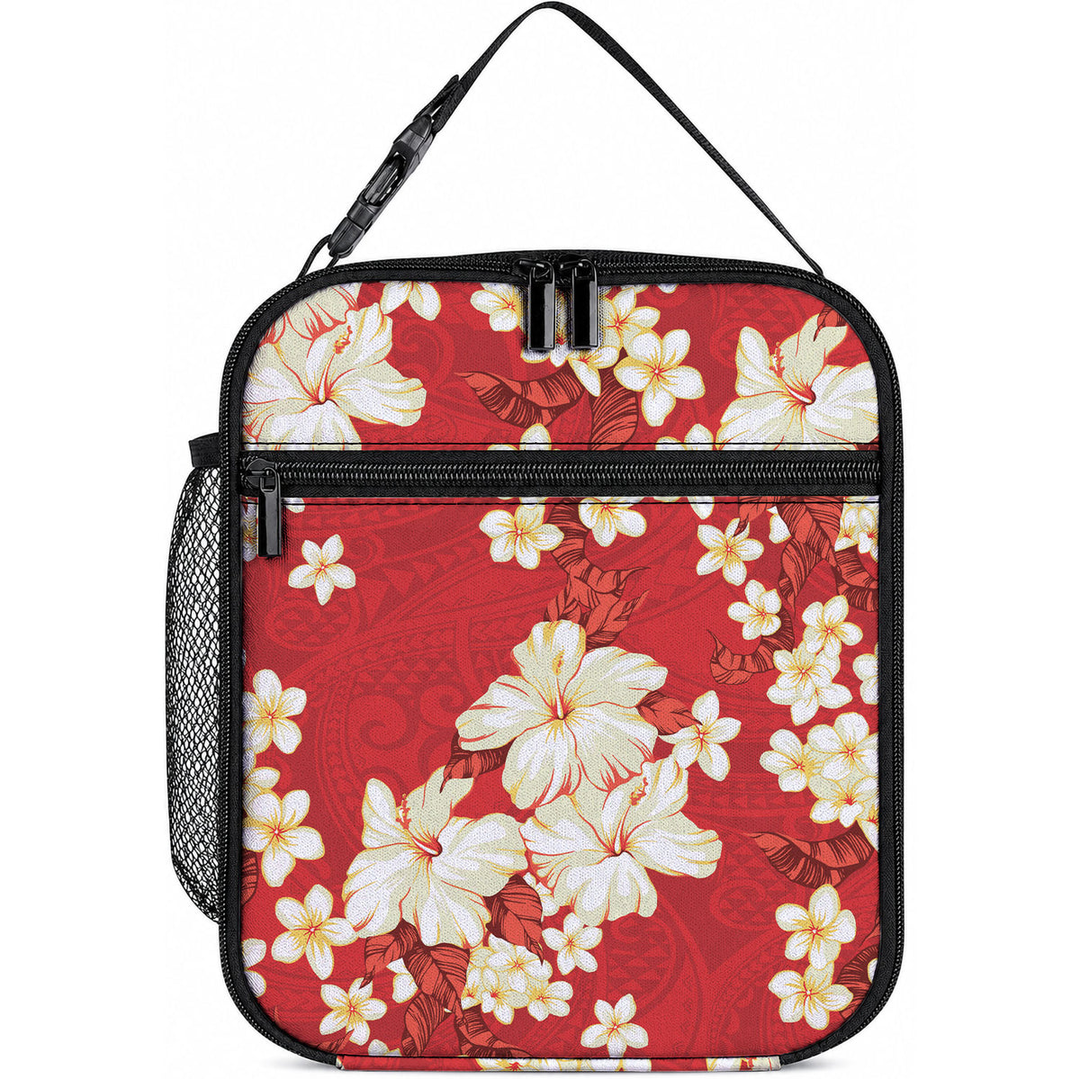 Hawaii Hibiscus Plumeria Red Lunch Bag Polynesian Pattern