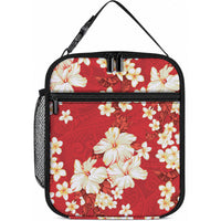 Hawaii Hibiscus Plumeria Red Lunch Bag Polynesian Pattern