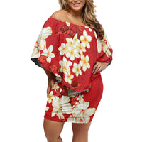 Hawaii Hibiscus Plumeria Red Off Shoulder Short Dress Polynesian Pattern LT01 Women Red - Polynesian Pride