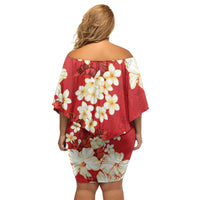 Hawaii Hibiscus Plumeria Red Off Shoulder Short Dress Polynesian Pattern LT01 - Polynesian Pride