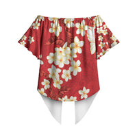 Hawaii Hibiscus Plumeria Red Off Shoulder Wrap Waist Top Polynesian Pattern LT01 - Polynesian Pride