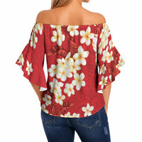 Hawaii Hibiscus Plumeria Red Off Shoulder Wrap Waist Top Polynesian Pattern LT01 - Polynesian Pride