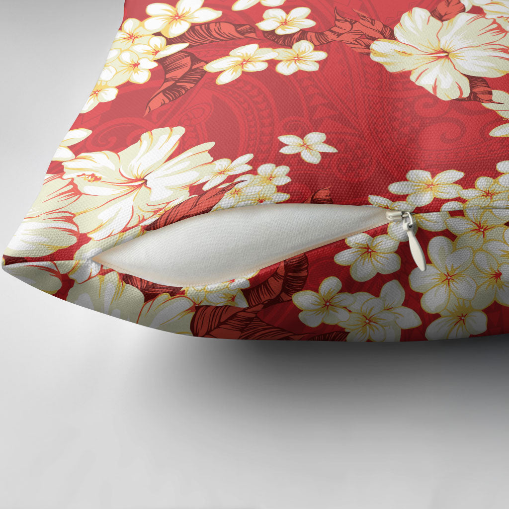 Hawaii Hibiscus Plumeria Red Pillow Cover Polynesian Pattern