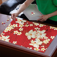 Hawaii Hibiscus Plumeria Red Puzzle Polynesian Pattern