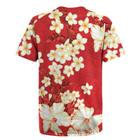 Hawaii Hibiscus Plumeria Red Rugby Jersey Polynesian Pattern
