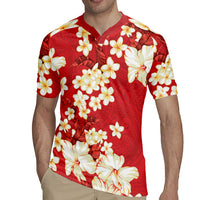 Hawaii Hibiscus Plumeria Red Rugby Jersey Polynesian Pattern