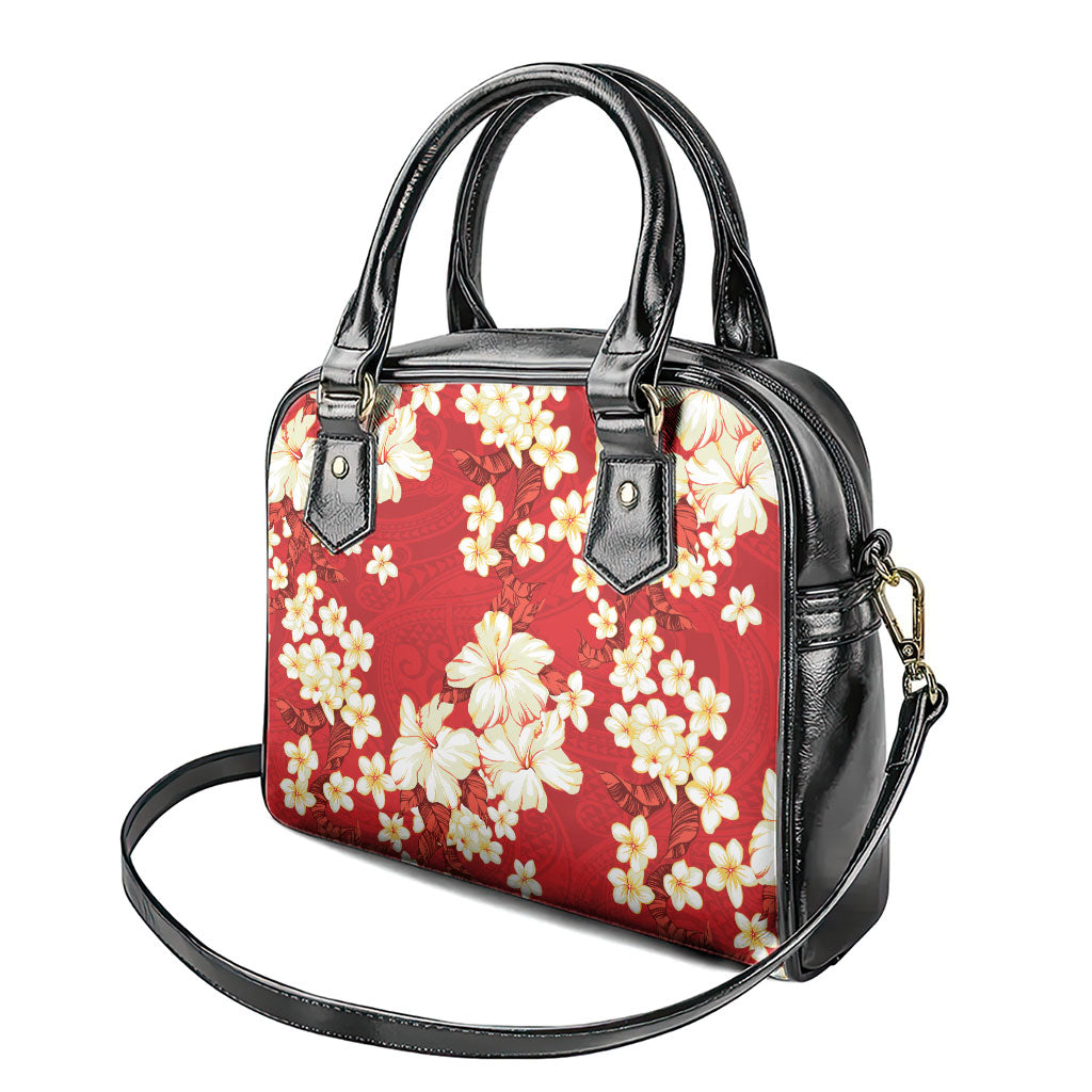 Hawaii Hibiscus Plumeria Red Shoulder Handbag Polynesian Pattern