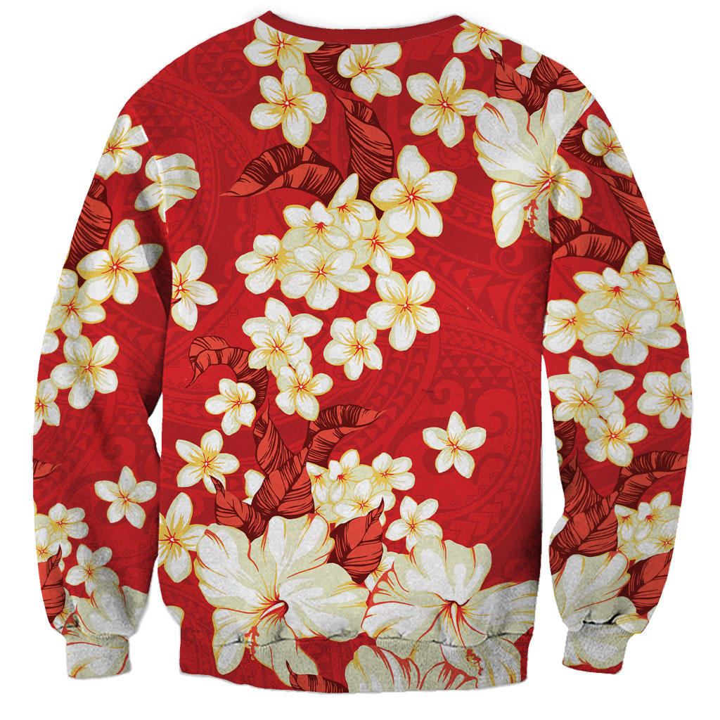 Hawaii Hibiscus Plumeria Red Sweatshirt Polynesian Pattern