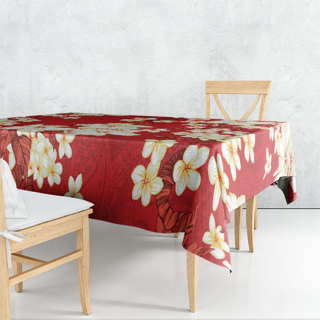 Hawaii Hibiscus Plumeria Red Tablecloth Polynesian Pattern