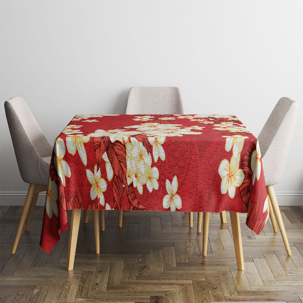 Hawaii Hibiscus Plumeria Red Tablecloth Polynesian Pattern