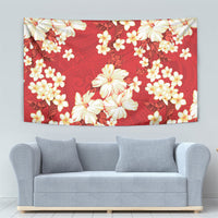 Hawaii Hibiscus Plumeria Red Tapestry Polynesian Pattern