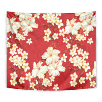 Hawaii Hibiscus Plumeria Red Tapestry Polynesian Pattern