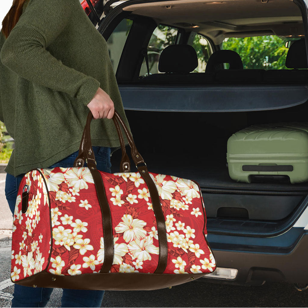 Hawaii Hibiscus Plumeria Red Travel Bag Polynesian Pattern
