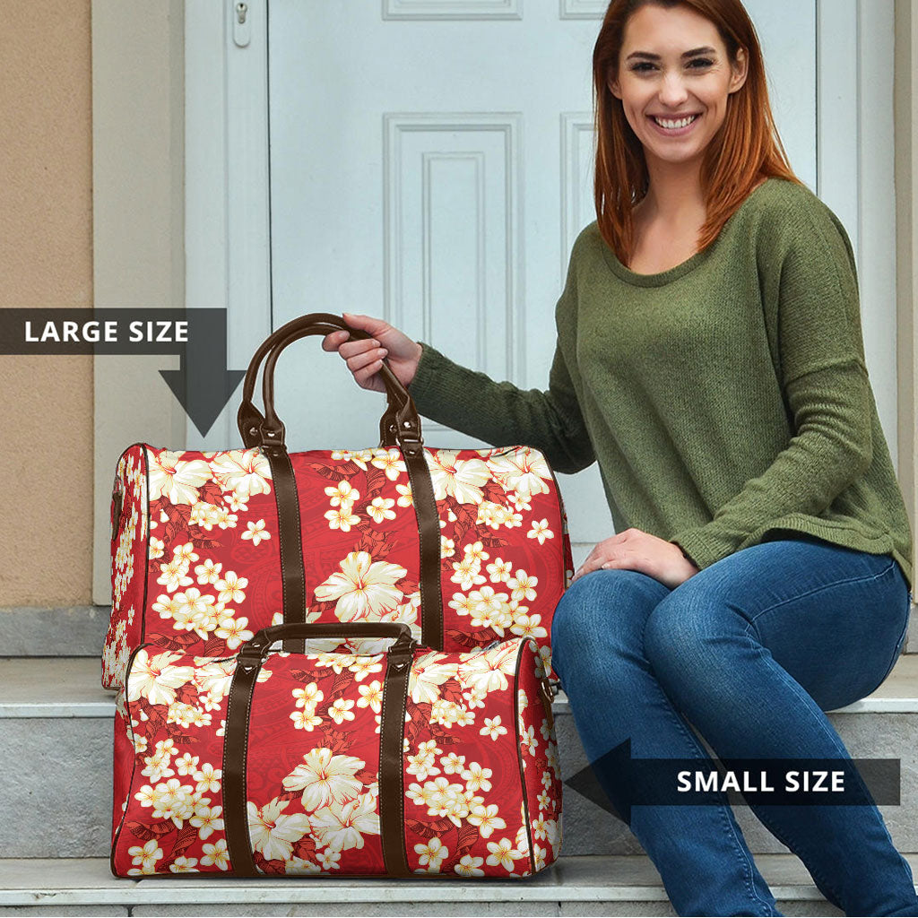 Hawaii Hibiscus Plumeria Red Travel Bag Polynesian Pattern