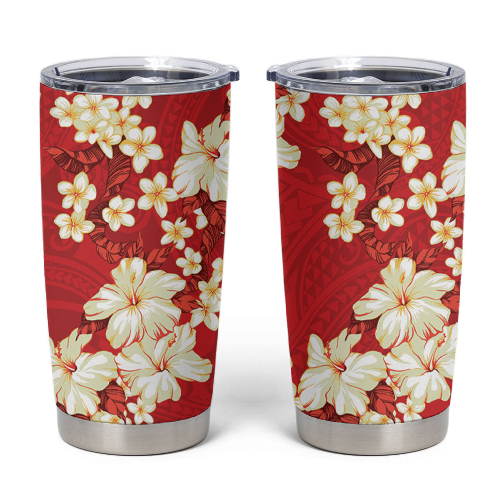 Hawaii Hibiscus Plumeria Red Tumbler Cup Polynesian Pattern