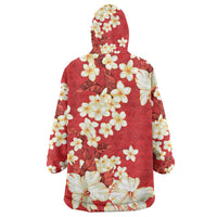 Hawaii Hibiscus Plumeria Red Wearable Blanket Hoodie Polynesian Pattern