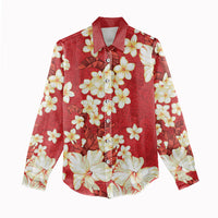 Hawaii Hibiscus Plumeria Red Women Casual Shirt Polynesian Pattern