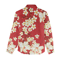 Hawaii Hibiscus Plumeria Red Women Casual Shirt Polynesian Pattern