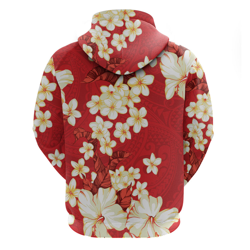 Hawaii Hibiscus Plumeria Red Zip Hoodie Polynesian Pattern