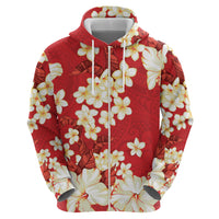 Hawaii Hibiscus Plumeria Red Zip Hoodie Polynesian Pattern