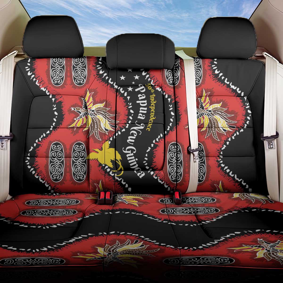 Papua New Guinea 50th Independence Back Car Seat Cover PNG Batik Pattern LT01 One Size Red - Polynesian Pride