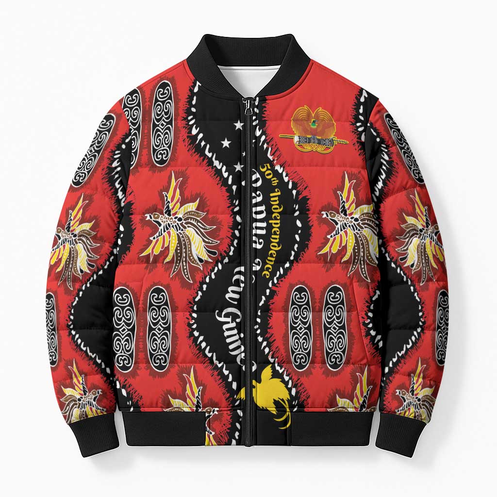 Papua New Guinea 50th Independence Bomber Puffer Jacket PNG Batik Pattern - Polynesian Pride
