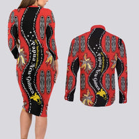 Papua New Guinea 50th Independence Couples Matching Long Sleeve Bodycon Dress and Long Sleeve Button Shirt PNG Batik Pattern LT01 - Polynesian Pride