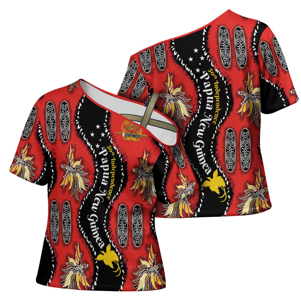 Papua New Guinea 50th Independence Cross Shoulder Shirt PNG Batik Pattern LT01 - Polynesian Pride