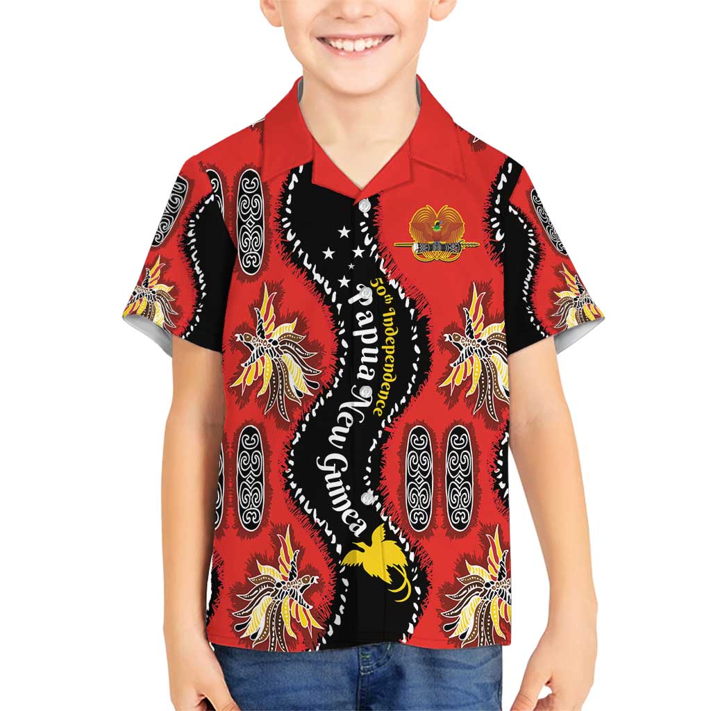 Papua New Guinea 50th Independence Family Matching Long Sleeve Bodycon Dress and Hawaiian Shirt PNG Batik Pattern LT01 Son's Shirt Red - Polynesian Pride
