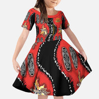 Papua New Guinea 50th Independence Family Matching Mermaid Dress and Hawaiian Shirt PNG Batik Pattern LT01 Daughter's Dress Red - Polynesian Pride