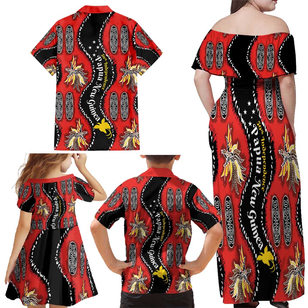 Papua New Guinea 50th Independence Family Matching Off Shoulder Maxi Dress and Hawaiian Shirt PNG Batik Pattern LT01 - Polynesian Pride