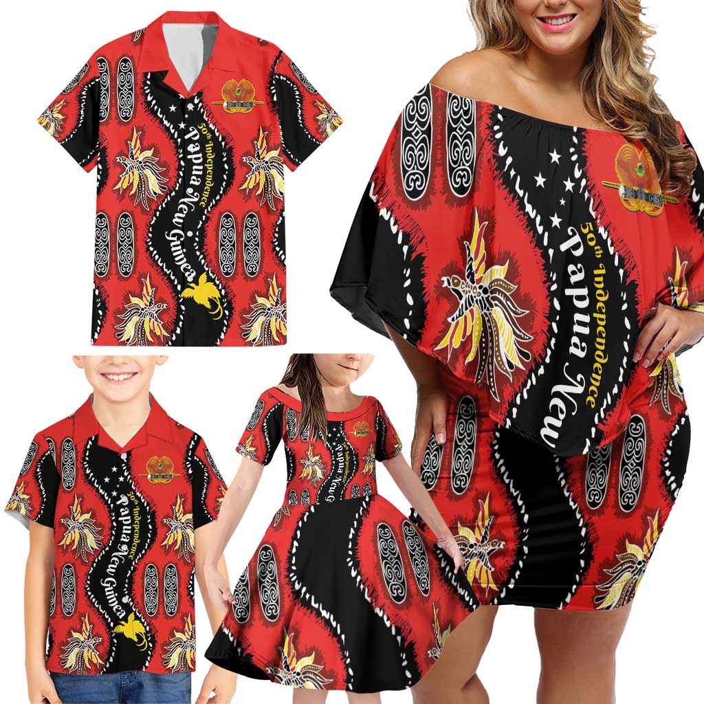 Papua New Guinea 50th Independence Family Matching Off Shoulder Short Dress and Hawaiian Shirt PNG Batik Pattern LT01 - Polynesian Pride