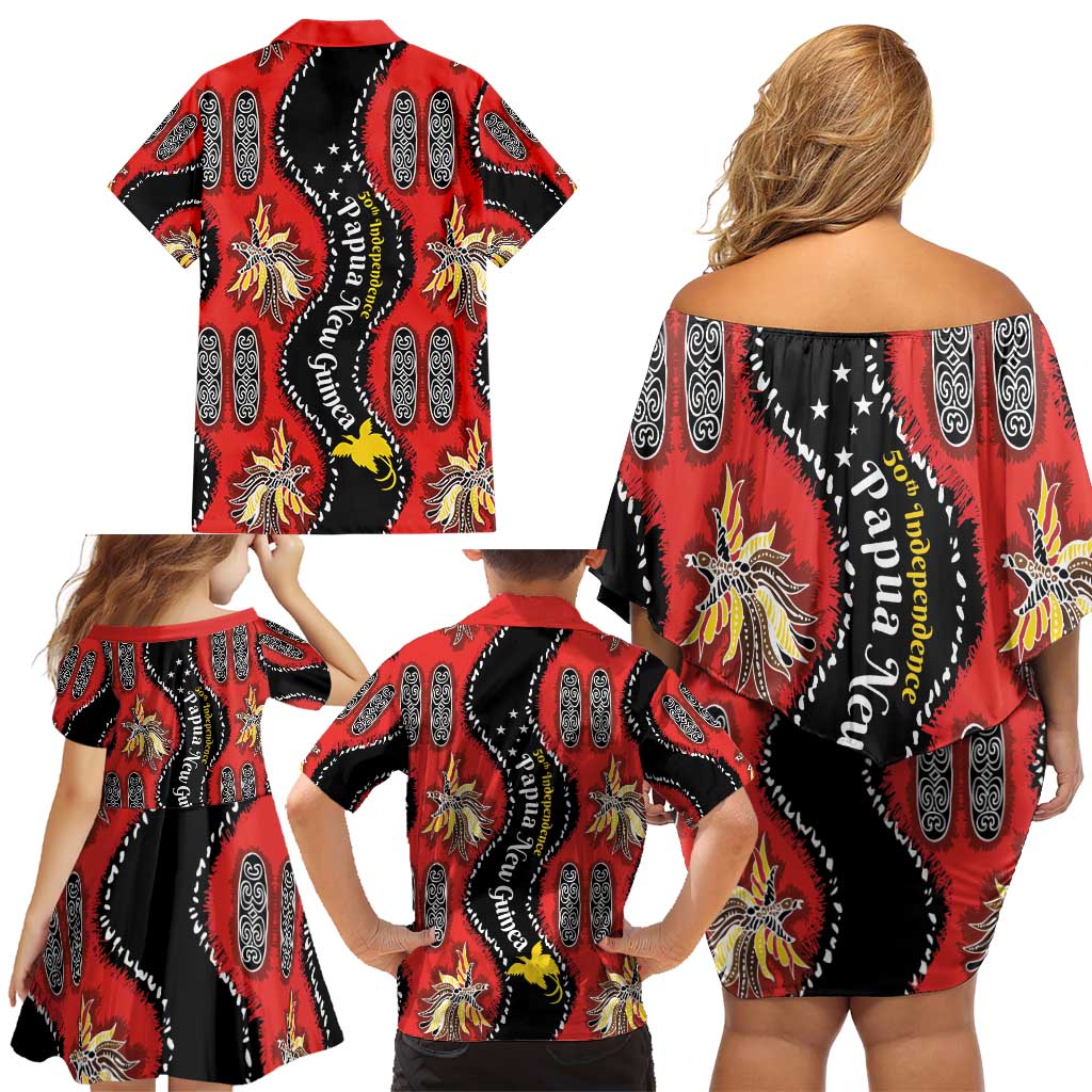 Papua New Guinea 50th Independence Family Matching Off Shoulder Short Dress and Hawaiian Shirt PNG Batik Pattern LT01 - Polynesian Pride