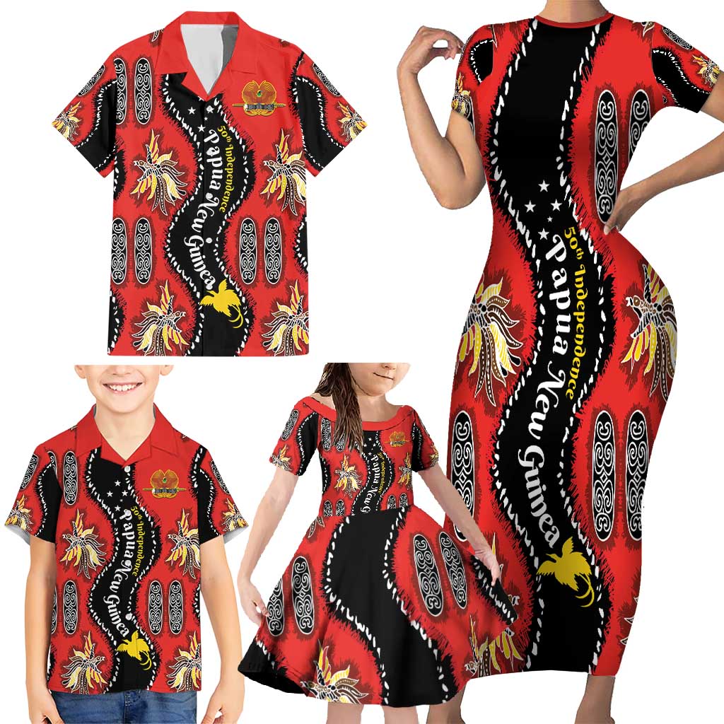 Papua New Guinea 50th Independence Family Matching Short Sleeve Bodycon Dress and Hawaiian Shirt PNG Batik Pattern LT01 - Polynesian Pride