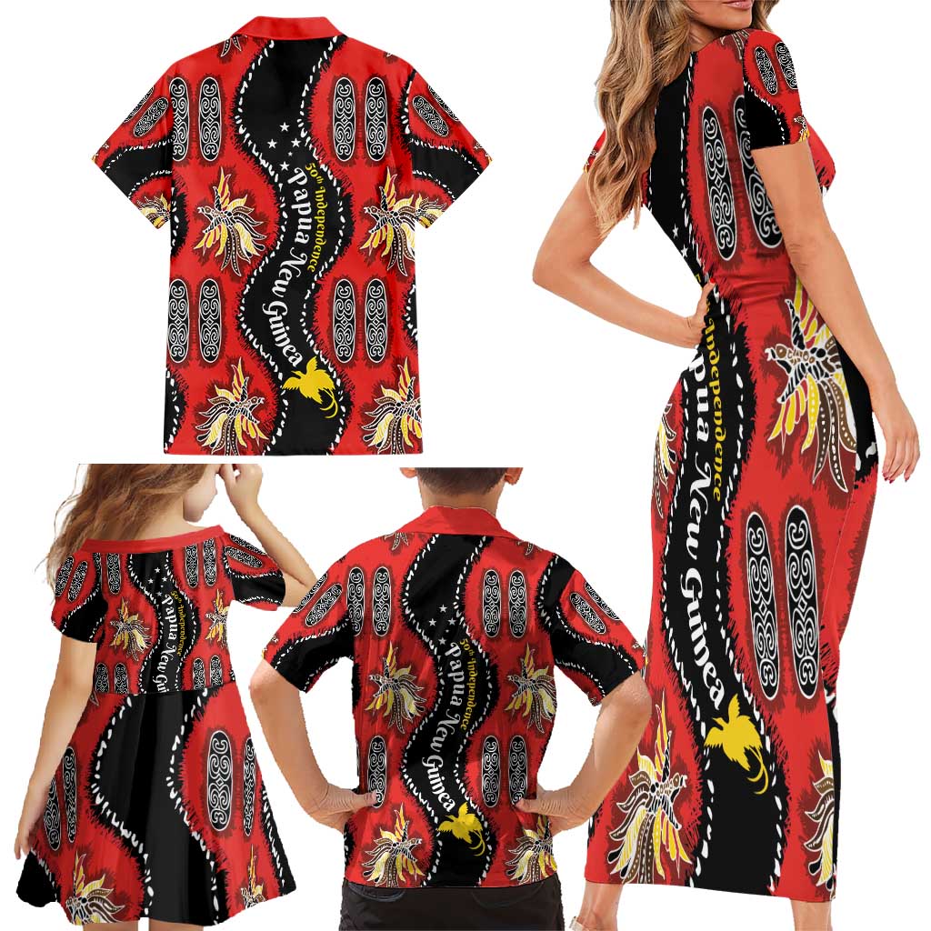 Papua New Guinea 50th Independence Family Matching Short Sleeve Bodycon Dress and Hawaiian Shirt PNG Batik Pattern LT01 - Polynesian Pride