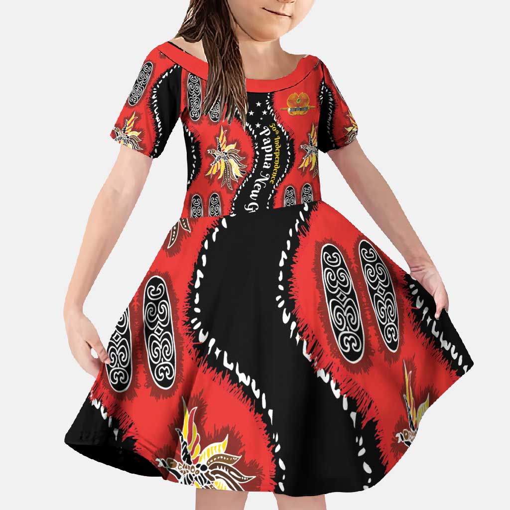Papua New Guinea 50th Independence Family Matching Summer Maxi Dress and Hawaiian Shirt PNG Batik Pattern LT01 Daughter's Dress Red - Polynesian Pride