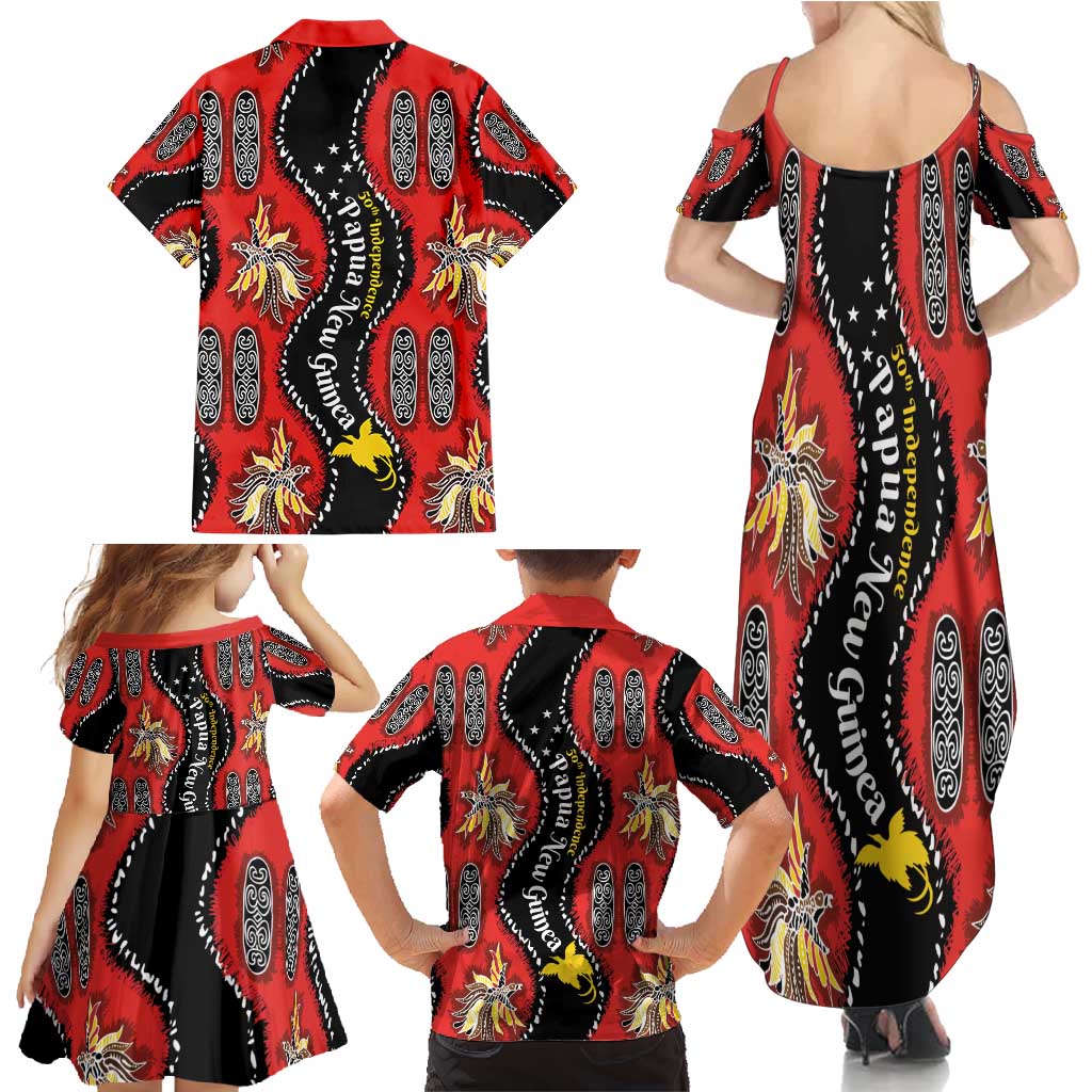 Papua New Guinea 50th Independence Family Matching Summer Maxi Dress and Hawaiian Shirt PNG Batik Pattern LT01 - Polynesian Pride