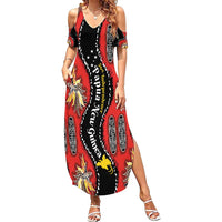 Papua New Guinea 50th Independence Family Matching Summer Maxi Dress and Hawaiian Shirt PNG Batik Pattern LT01 Mom's Dress Red - Polynesian Pride