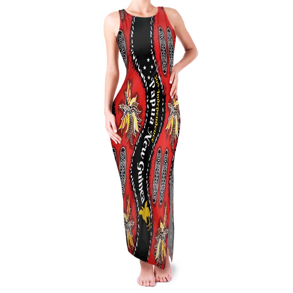 Papua New Guinea 50th Independence Family Matching Tank Maxi Dress and Hawaiian Shirt PNG Batik Pattern LT01 Mom's Dress Red - Polynesian Pride
