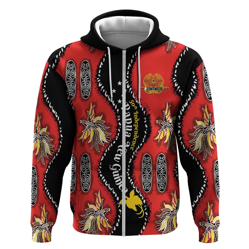 Papua New Guinea 50th Independence Hoodie PNG Batik Pattern LT01 Zip Hoodie Red - Polynesian Pride