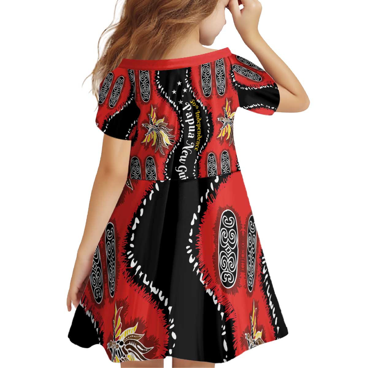 Papua New Guinea 50th Independence Kid Short Sleeve Dress PNG Batik Pattern - Polynesian Pride
