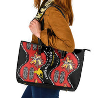 Papua New Guinea 50th Independence Leather Tote Bag PNG Batik Pattern LT01 Red - Polynesian Pride
