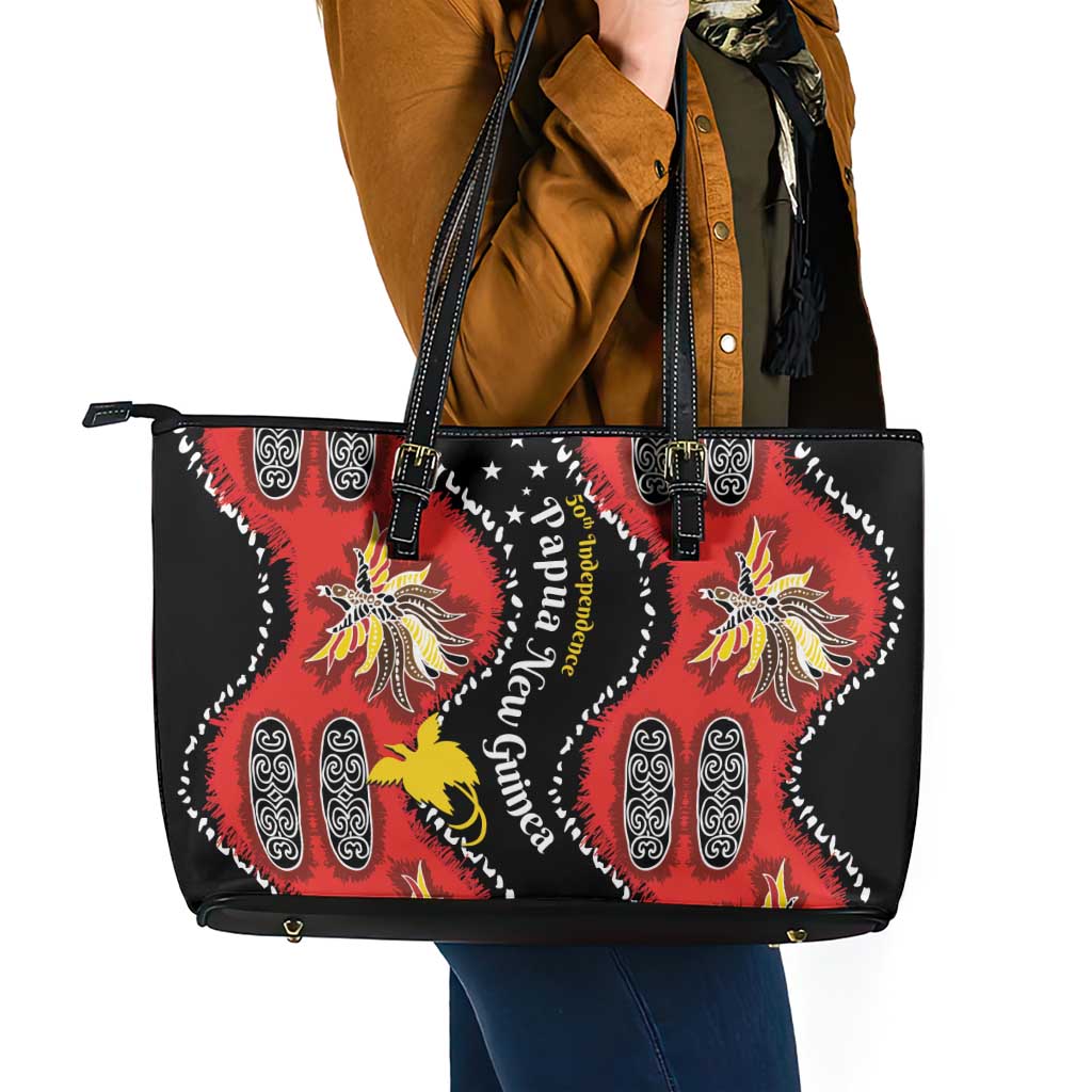Papua New Guinea 50th Independence Leather Tote Bag PNG Batik Pattern LT01 - Polynesian Pride