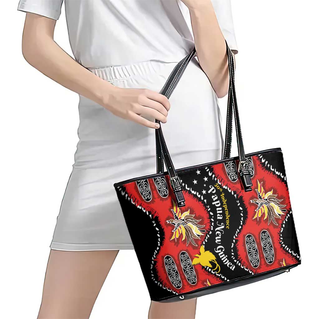 Papua New Guinea 50th Independence Leather Tote Bag PNG Batik Pattern LT01 - Polynesian Pride