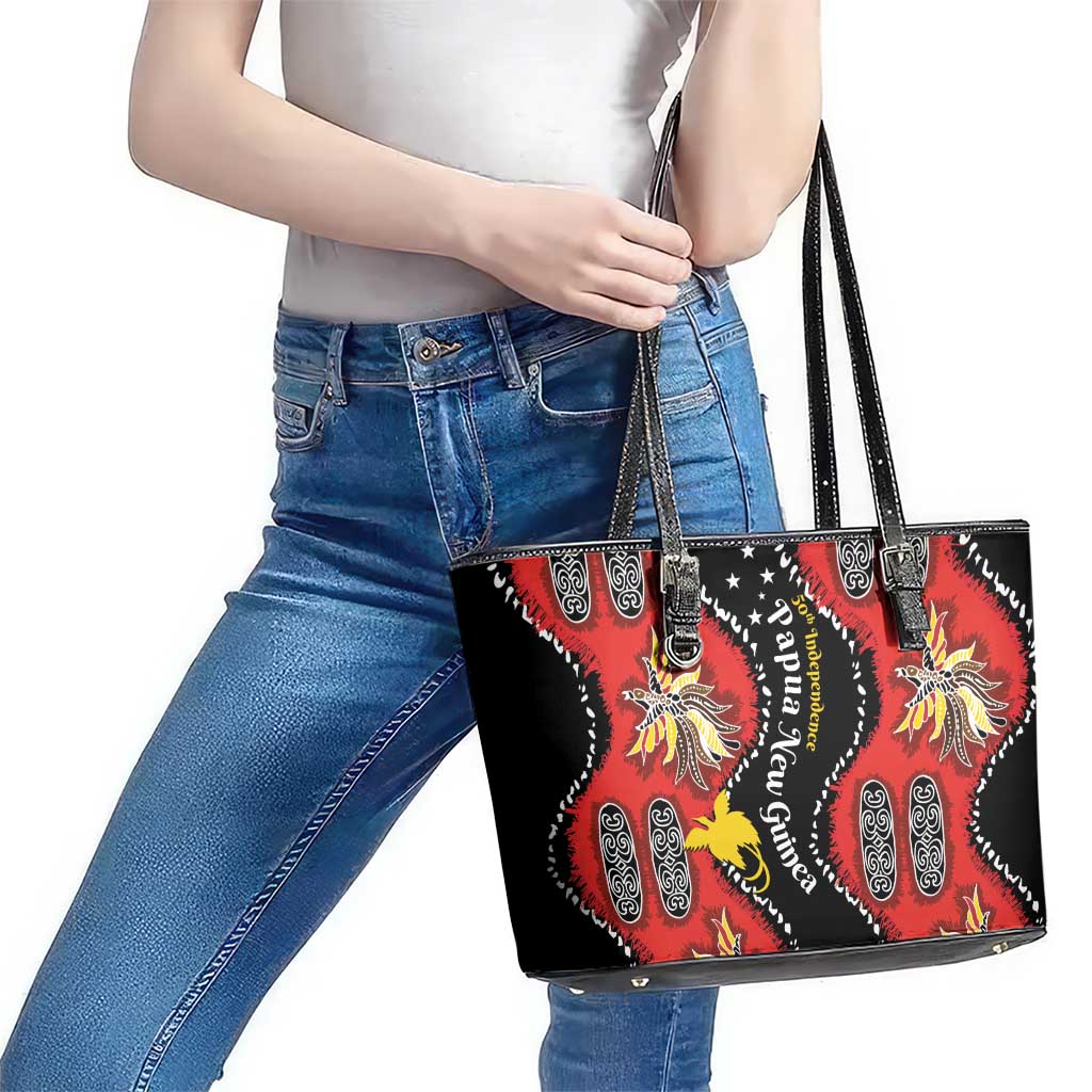 Papua New Guinea 50th Independence Leather Tote Bag PNG Batik Pattern LT01 - Polynesian Pride