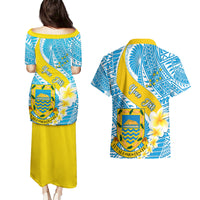 personalised-tuvalu-independence-day-couples-matching-puletasi-dress-and-hawaiian-shirt-plumeria-45th-anniversary