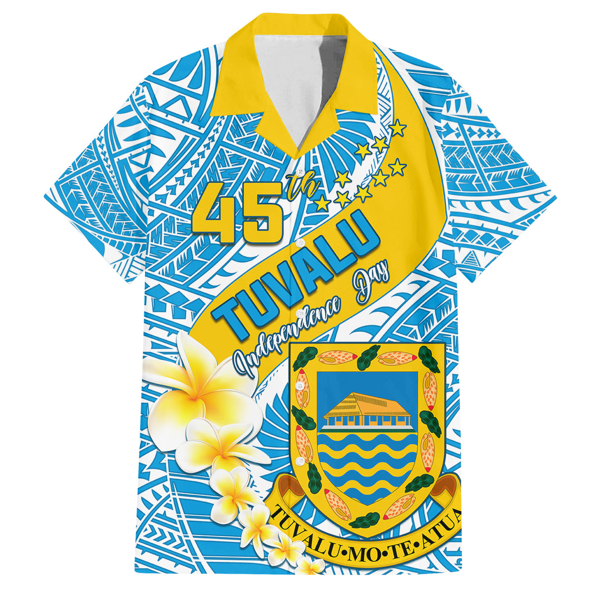 Personalised Tuvalu Independence Day Family Matching Off Shoulder Maxi Dress and Hawaiian Shirt Plumeria 45th Anniversary LT01 Mom's Dress Blue - Polynesian Pride